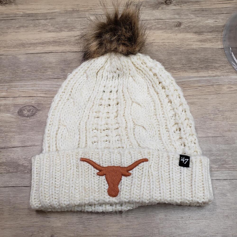 Texas Longhorns Hat Knit Cap Beanie With Pom 47 Brand Womens White One Size